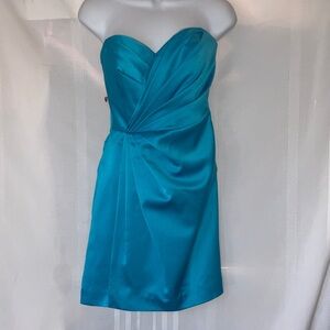 David's Bridal Strapless Teal Dress